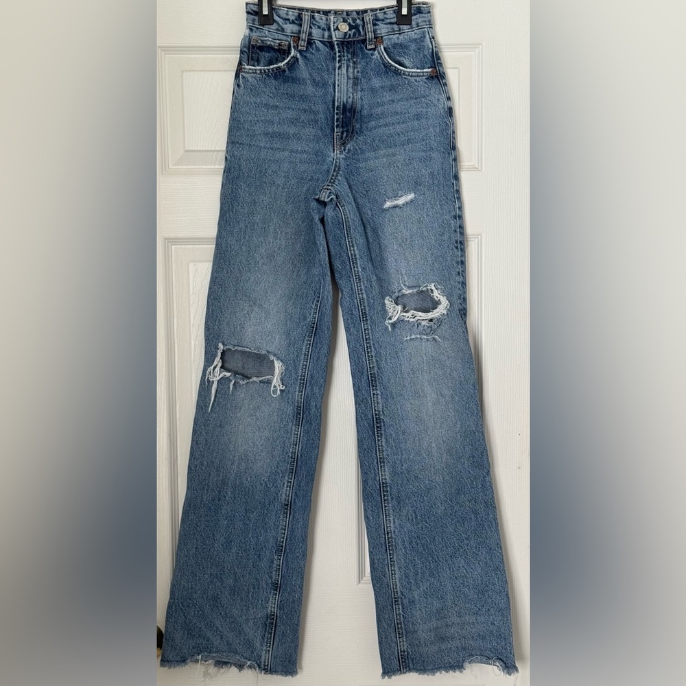 Zara Blue Distressed Flare Jeans